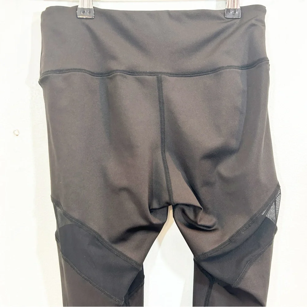 Lillium Active Black Leggings with Mesh Cutout Panels and Wide Waistband Gym